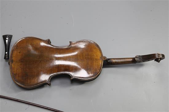 Attributed to Richard Duke. An antique violin with two piece back, back 37cm
